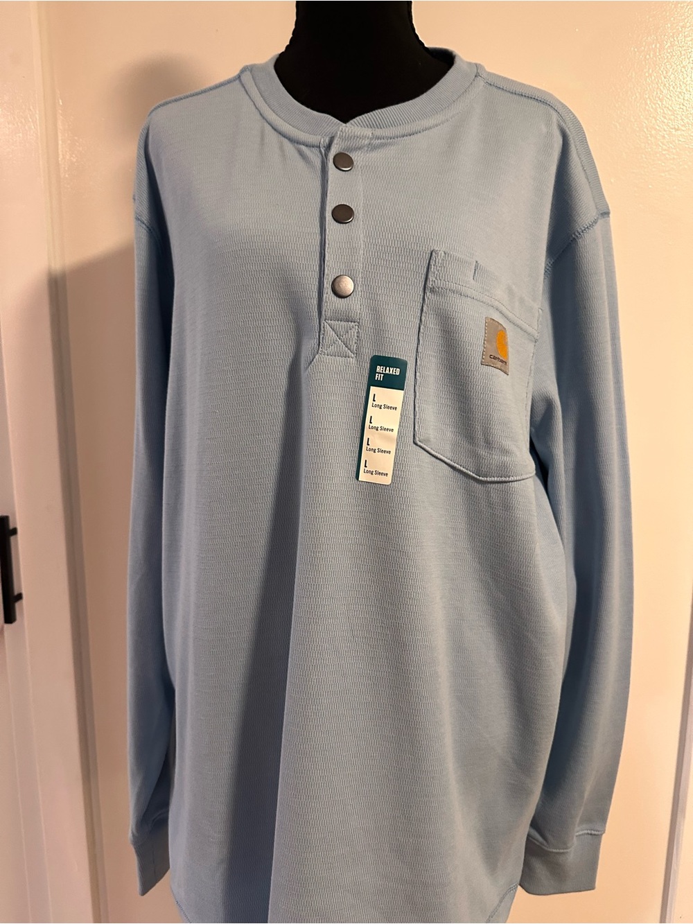 Carhartt Light Blue Long Sleeve Henley with Chest Pocket